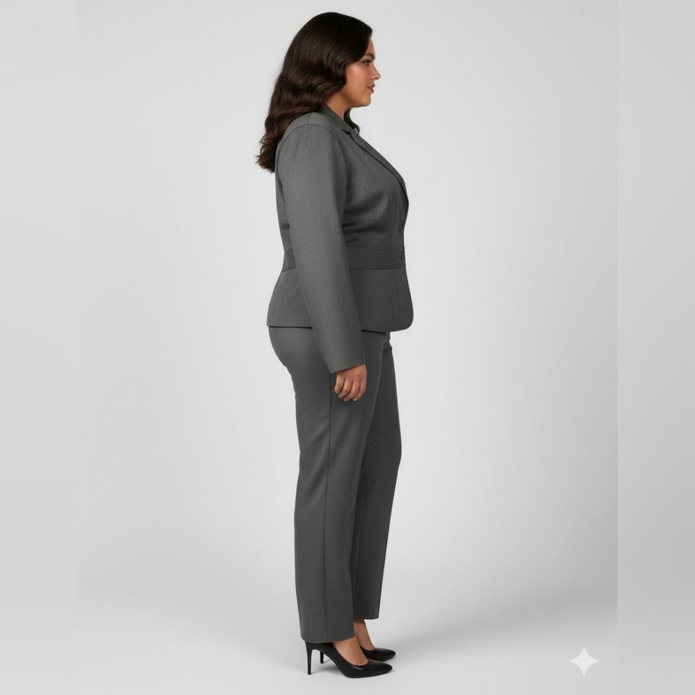 B. Smart Women's Vintage Gray Pleated Padded Blazer Jacket Plus Size 16 - Picture 7 of 12